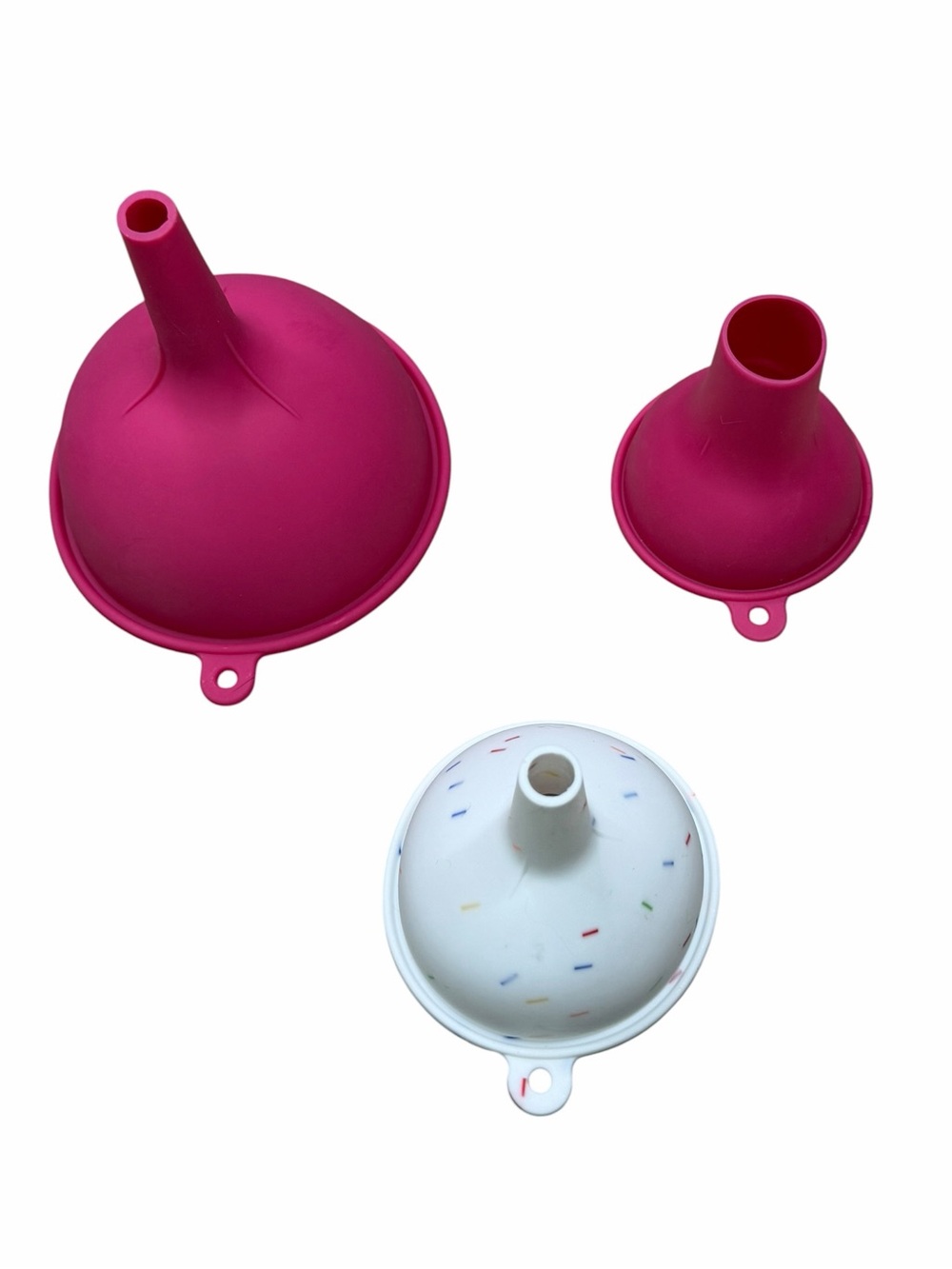 Set of 3 Unbranded Pink & White Rubber Funnels